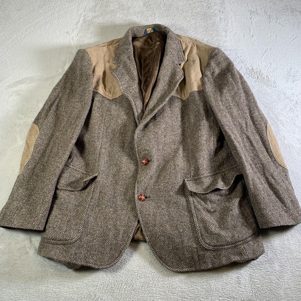 Vintage Pendleton Blazer Mens 46 Brown Herringbone Western Wool Suede FLAWS